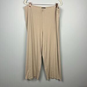 Eileen Fisher XL ribbed knit wide leg crop casual tan pants